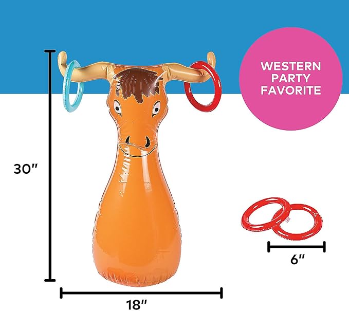 Fun Express Inflatable Bull Ring Toss Game - Premium Outdoor Games for Kids Ages 4-8 & Family |