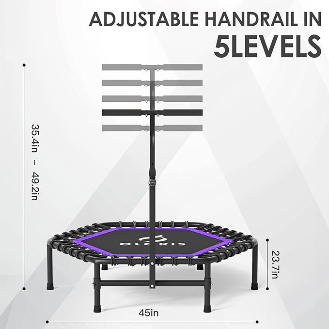 CLORIS 45'' Rebounder Trampoline for Adults - Max Load 450lbs, Mini Trampoline with Adjustable Foam