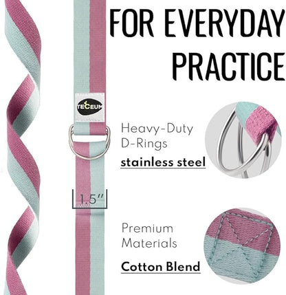 TECEUM Yoga Strap & Mat Strap – 2 IN 1 – Cotton – 6 ft 8 ft 10 ft (30+ colors) – Adjustable