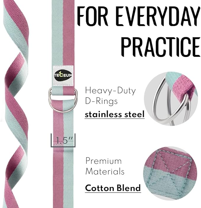 TECEUM Yoga Strap & Mat Strap – 2 IN 1 – Cotton – 6 ft 8 ft 10 ft (30+ colors) – Adjustable