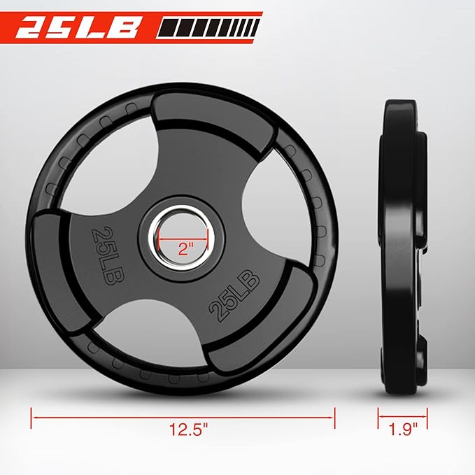 RitFit Olympic Rubber Grip Plates for Barbell, 2-Inch Weight Plates for Weightlifting and Strength