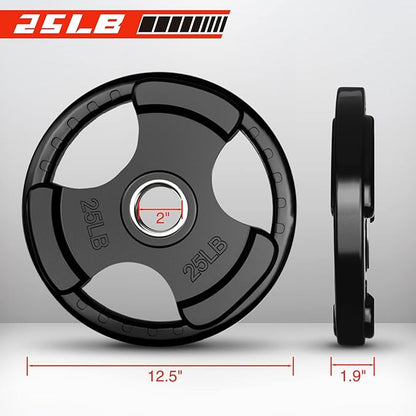 RitFit Olympic Rubber Grip Plates for Barbell, 2-Inch Weight Plates for Weightlifting and Strength