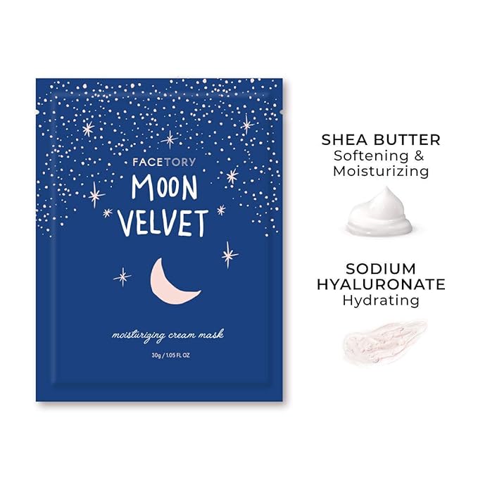 FACETORY K Beauty Face Mask Skin Care - MOON VELVET MOISTURIZING Sheet Mask with Sodium Hyaluronate