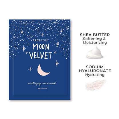 FACETORY K Beauty Face Mask Skin Care - MOON VELVET MOISTURIZING Sheet Mask with Sodium Hyaluronate