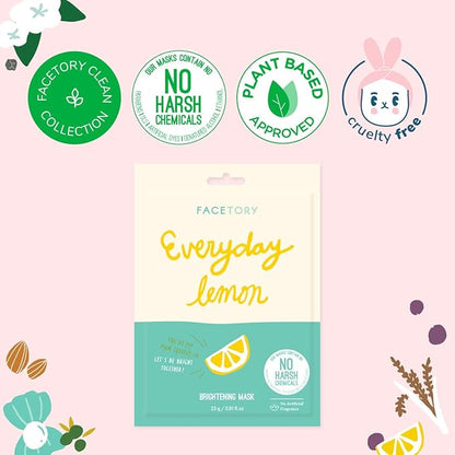 FACETORY K Beauty Face Mask Skin Care - Everyday LEMON Brightening Sheet Mask | Plant-Based with