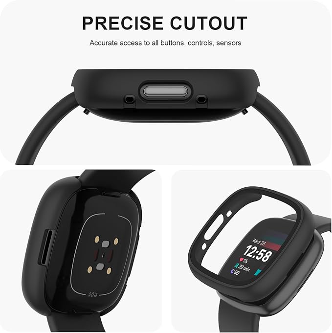 Vancle Case for Fitbit Versa 4 / Fitbit Sense 2, 4-Pack Screen Protector Tempered Glass Full Around
