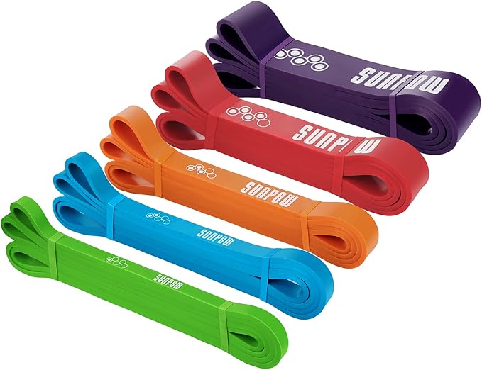SUNPOW Pull Up Assistance Bands - Set of 5 Resistance Heavy Duty Workout Exercise Stretch Fitness
