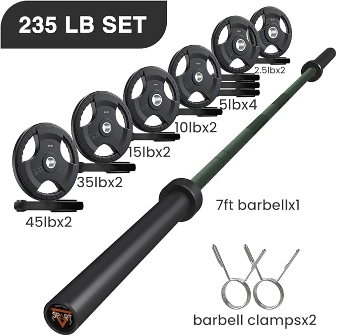 7FT Olympic Barbell Bar with Weight Plate Set Combo, Solid Olympic Bar with Bearings, 700Lbs