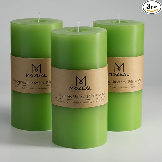 MOZEAL 3" x 6" Hand-Poured Unscented Candle,Dripless Pillar Candle Set of 3,Long Lasting