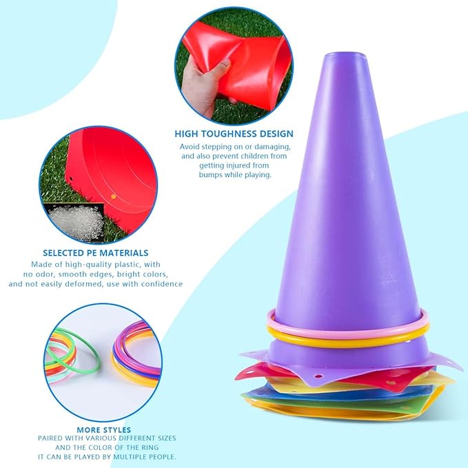 OBTANIM 26 Pcs Plastic Colorful Cones Ring Toss Combo Set Outdoor Carnival Games for Kids Adults