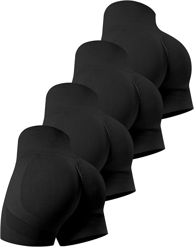 CHRLEISURE Women's 4 Packs Workout Gym Shorts, High Waisted Butt Lifting Scrunch Butt Seamless