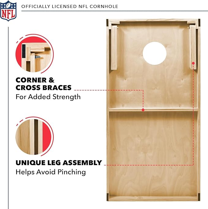 NFL Football 2' x 4' Regulation Size Solid Wood Cornhole Set with Direct Print HD Team Graphics