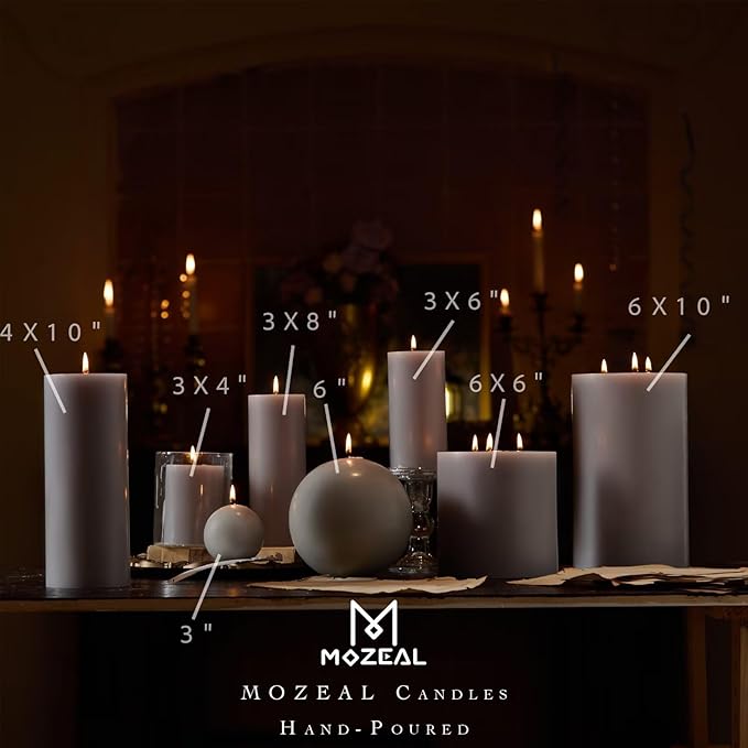 MOZEAL 3" x 4" Hand-Poured Unscented Candle,Dripless Pillar Candle Set of 3,Long Clean