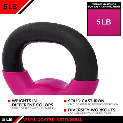 JFIT Kettlebell Weights Vinyl Coated Iron, 5 LB
