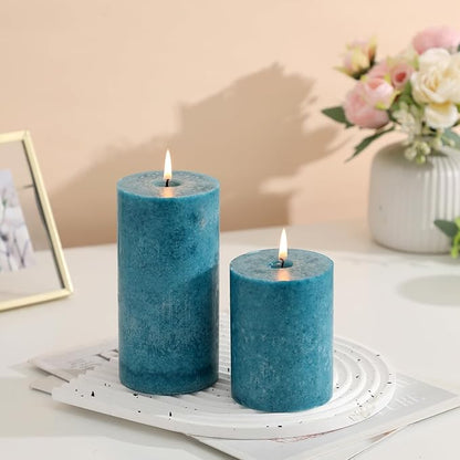 3x6 inch Blue Pillar Candles Set of 3, Unscented Pillar Candle, Dripless and Smokeless Large