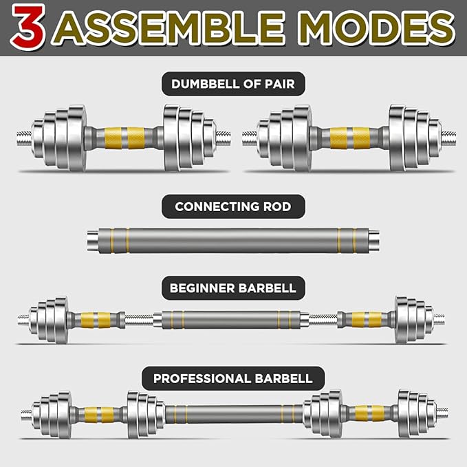 PHOEROS Adjustable Dumbbell Set - 44/66/88 LBS weights set, Dumbbell Barbell 3 in 1, Steel