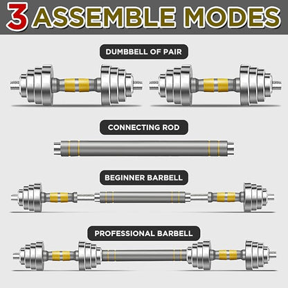 PHOEROS Adjustable Dumbbell Set - 44/66/88 LBS weights set, Dumbbell Barbell 3 in 1, Steel