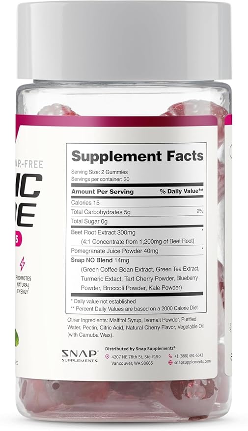 Snap Supplements Beet Root Gummies, Nitric Oxide Supplement with Organic Beets, Vitamins