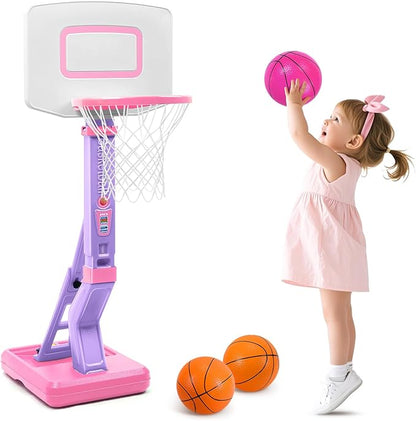 SUPER JOY Toddler Pink Basketball Hoop for Kids 1-3,2-4 5 Years Old, Adjustable Mini Hoop Set for