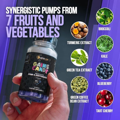 ALPHA LION Gains Candy, Supplement Pills for Muscle Pump & Blood Flow, Nitric Oxide Booster