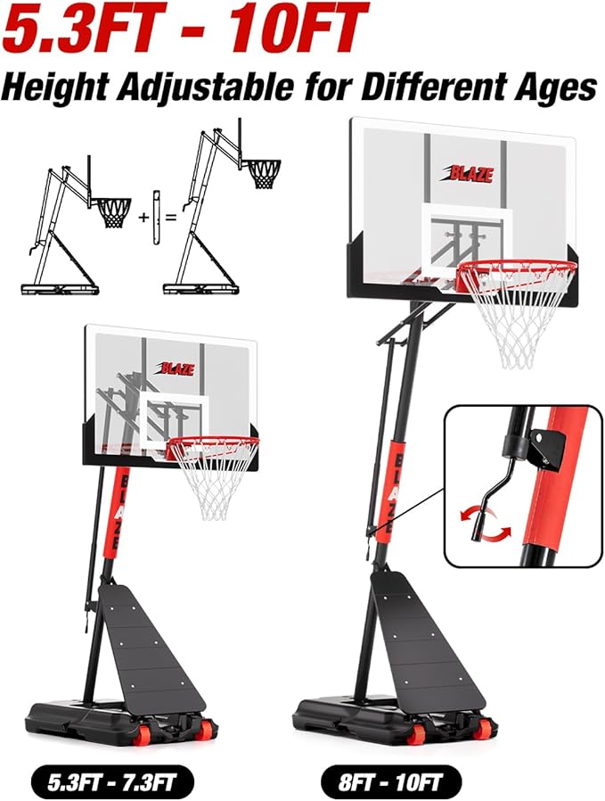 Portable Basketball Hoop Height Adjustable 4.0-10ft: Outdoor Basketball Goal System for Kids Youth