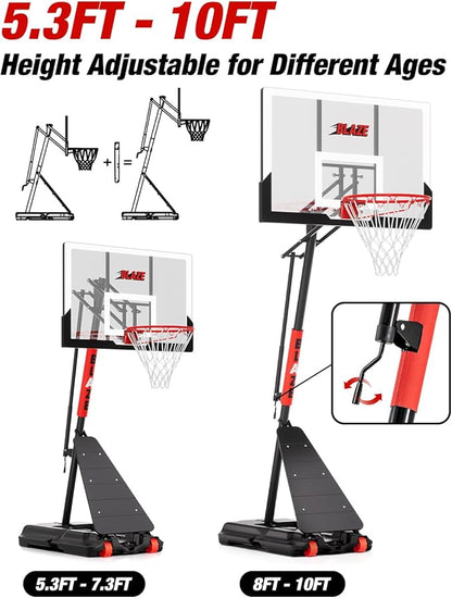 Portable Basketball Hoop Height Adjustable 4.0-10ft: Outdoor Basketball Goal System for Kids Youth