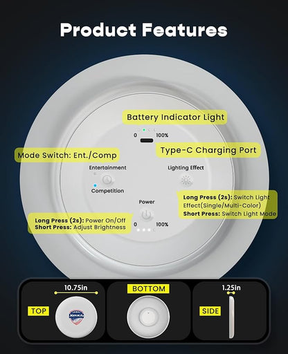 2 Pack Flying Disc, Glow Frisbee with 30 RGB LEDs, 16 Light Modes and 4 Brightness, 6-Hour