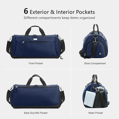 TOPDesign Gym Bag for Women & Men, Unisex Duffel Bag with Shoe Compartment & Wet Pocket for Travel