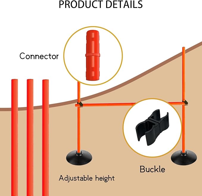Orange Adjustable Height Agility Hurdle Set Multi-Function Soccer Trainning Pole Set Coaching