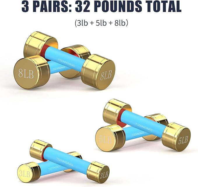 TECHNOAGE Round Dumbbell Sets with Steel Handle, Odorless Neoprene rubber Handle Cover