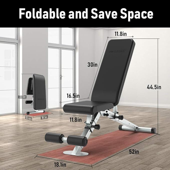leikefitness Adjustable Weight Bench Foldable Workout Exercise Bench with Automatic Lock for