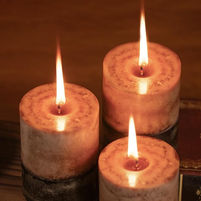 KONNI Coffee Layered Pillar Candles Set of 3, 3"x 4" Unscented Pillar Candles Bulk, 39 Hours Long