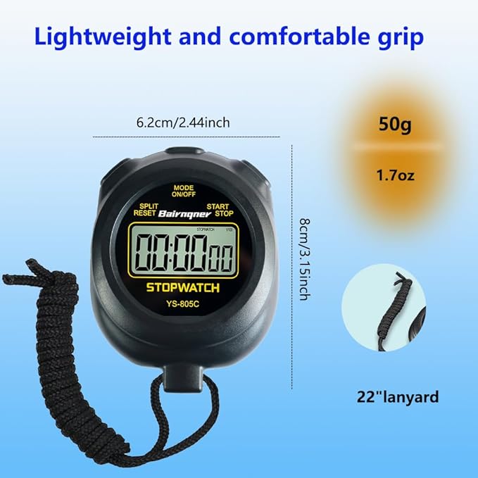 Stopwatch Timer with Countdown, ON/Off Simple Operation No Clock No Date, Digital Stop Watch for