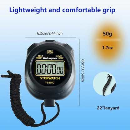 Stopwatch Timer with Countdown, ON/Off Simple Operation No Clock No Date, Digital Stop Watch for