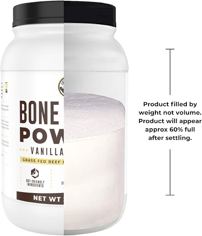 32oz Vanilla Bone Broth Protein Powder From Grass Fed Beef - Non-GMO Ingredients, Gut-Friendly, Low
