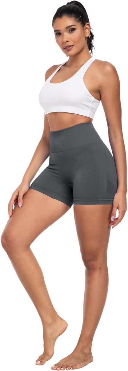 CHRLEISURE Women's 4 Packs Workout Gym Shorts, High Waisted Butt Lifting Scrunch Butt Seamless