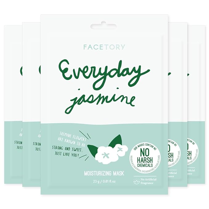 FACETORY K Beauty Face Mask Skin Care - Everyday JASMINE Moisturizing Sheet Mask | Plant-Based with