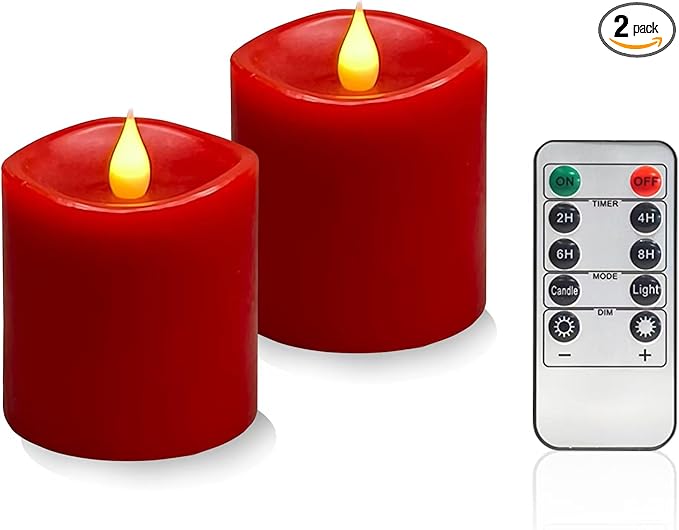 Red Flameless LED Candles 3 inch Diameter Real Wax 2AA Battery Operated 600hr+ Flickering Candles