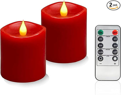 Red Flameless LED Candles 3 inch Diameter Real Wax 2AA Battery Operated 600hr+ Flickering Candles