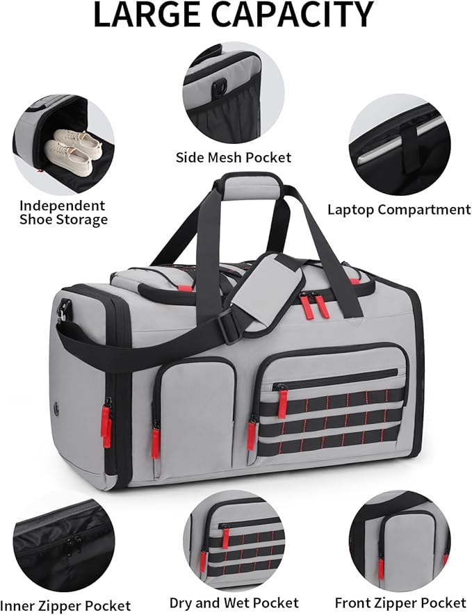Gym Bags for Men Women, 45L Sports Travel Duffle Bag with Shoe Compartment, 3 in 1 Weekener