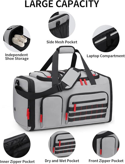 Gym Bags for Men Women, 45L Sports Travel Duffle Bag with Shoe Compartment, 3 in 1 Weekener