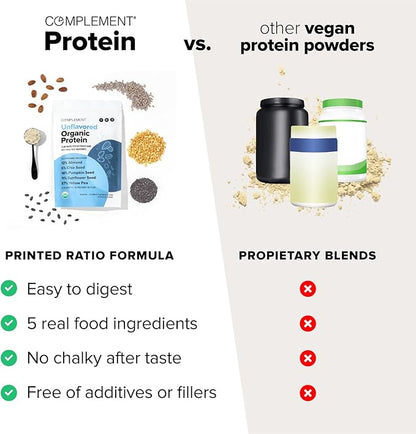 Complement Organic Unflavored Vegan Protein Powder (30 Servings) Low Carb, Low Calorie, Sugar Free