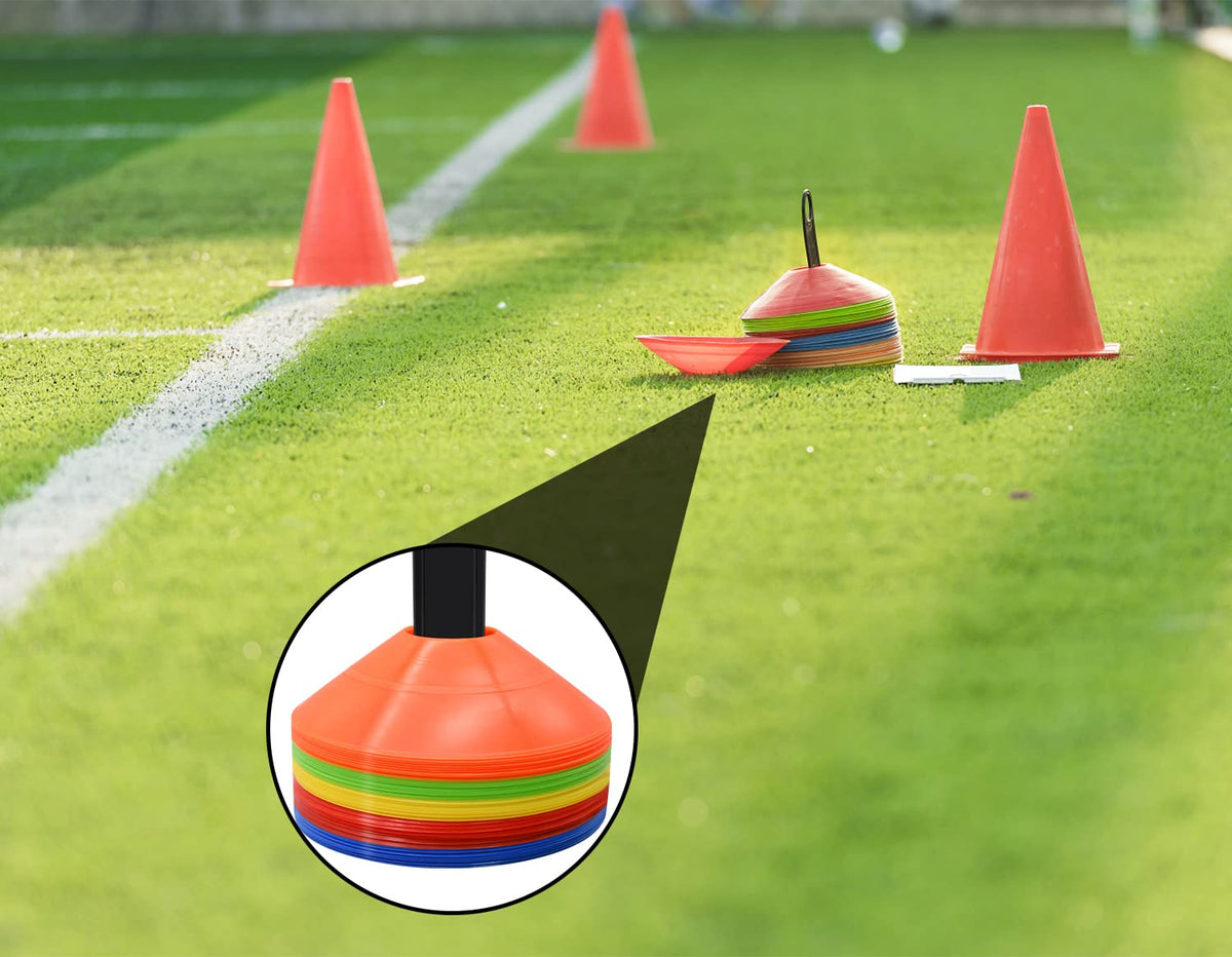50 Pack Disc Cones, Agility Soccer Cones with Carry Bag and Holder, 5 Color