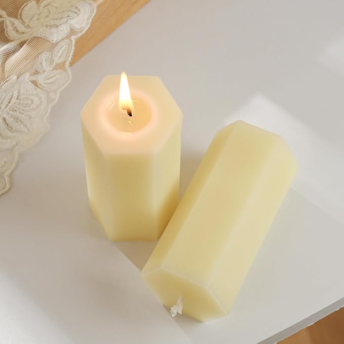 4PCS Hexagon Beeswax Pillar Candles,Large Handmade Pure Beeswax Candle,Unscented Smokelessï¼? *