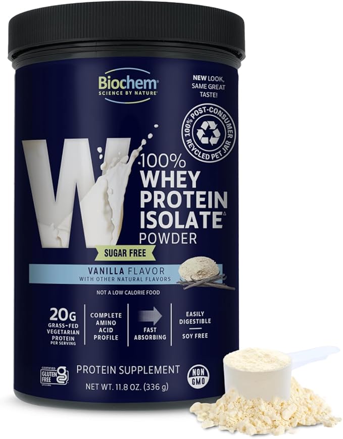 Biochem 100% Whey Sugar-Free Vanilla 20g, 11.8oz, Certified Vegetarian, Certified Gluten Free