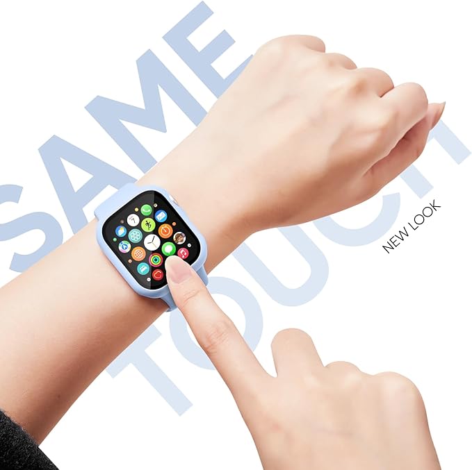 Compatible for Apple Watch Band 44mm 45mm and Case with Screen Protector, Soft Silicone Sport Strap