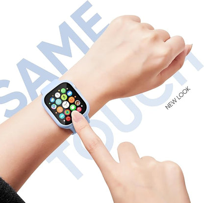 Compatible for Apple Watch Band 44mm 45mm and Case with Screen Protector, Soft Silicone Sport Strap