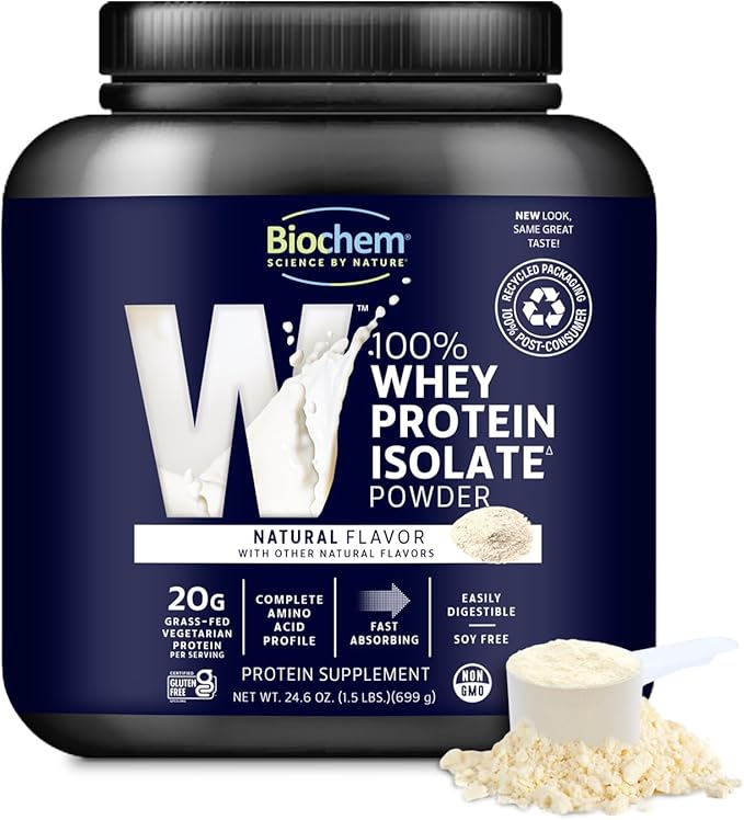 Biochem, Whey Protein Powder, 20g of Protein to Support Muscles and Intense Workouts, Natural, 24.6