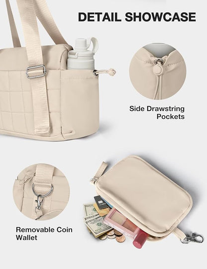 VUUDH Puffy Mini Gym Bag for Women, Carry On Multi-Pocket Water-Resistant Duffel, Lightweight