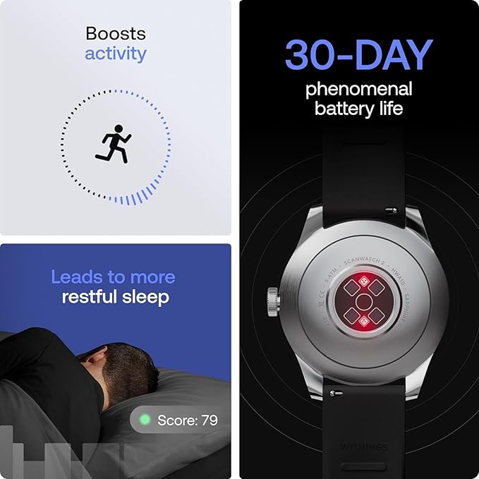 Withings ScanWatch 2 - Hybrid Smart Watch, Heart Rate Monitoring, Fitness Tracker, Cycle Tracker